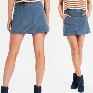 American Eagle AE Corduroy Mini Hi Rise Skirt Full Zip A Line Festival  Blue 10